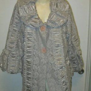❤️DAMEE, INC Gray Evening Button Down Jacket Top Lace / Sequins Size Large